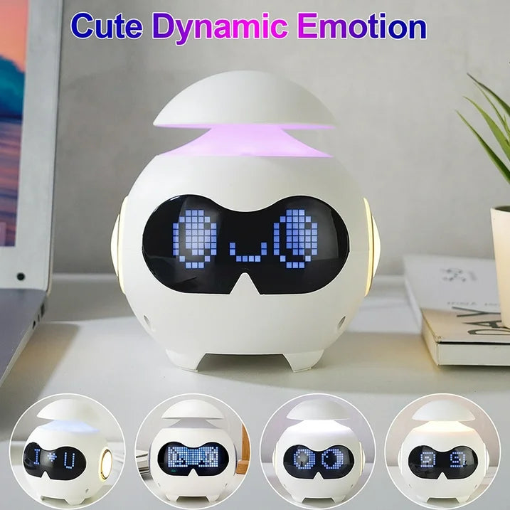 Ceas desteptator Emoji cu lumină si difuzor Bluetooth – Robot amuzant pentru trezire si decor modern