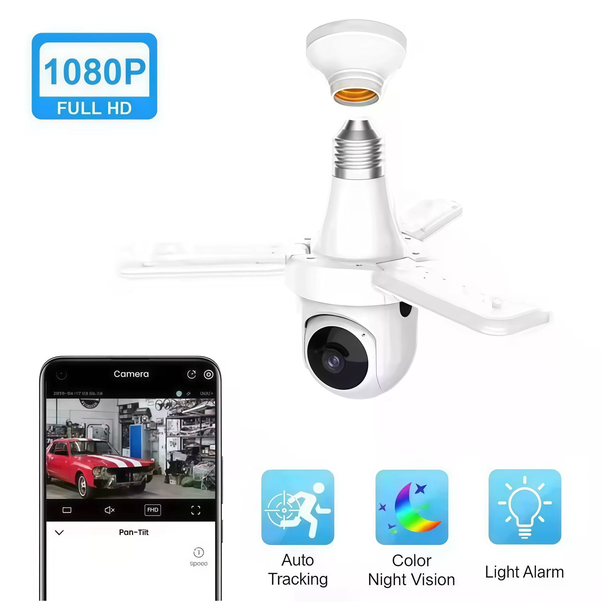 Camera de supraveghere tip bec E27, 4MP HD, WiFi/4G, PTZ 360, audio bidirectional, night vision