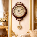 RESIGILAT - Ceas de perete clasic cu pendul 42x31 cm design elegant ALB/maro cu auriu vintage