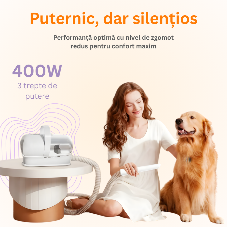 RESIGILAT - Masina de tuns animale 5 in 1 cu Aspirator integrat – Caini si Pisici, 6 dimensiuni de tuns, zgomot redus, Alb