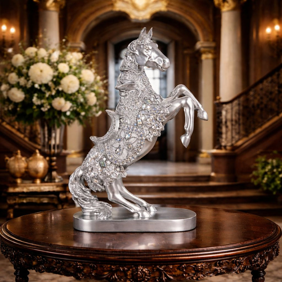 Statueta decorativa Cal cabrat – finisaj auriu / argintiu premium, 27 x 12 x 38.5 cm