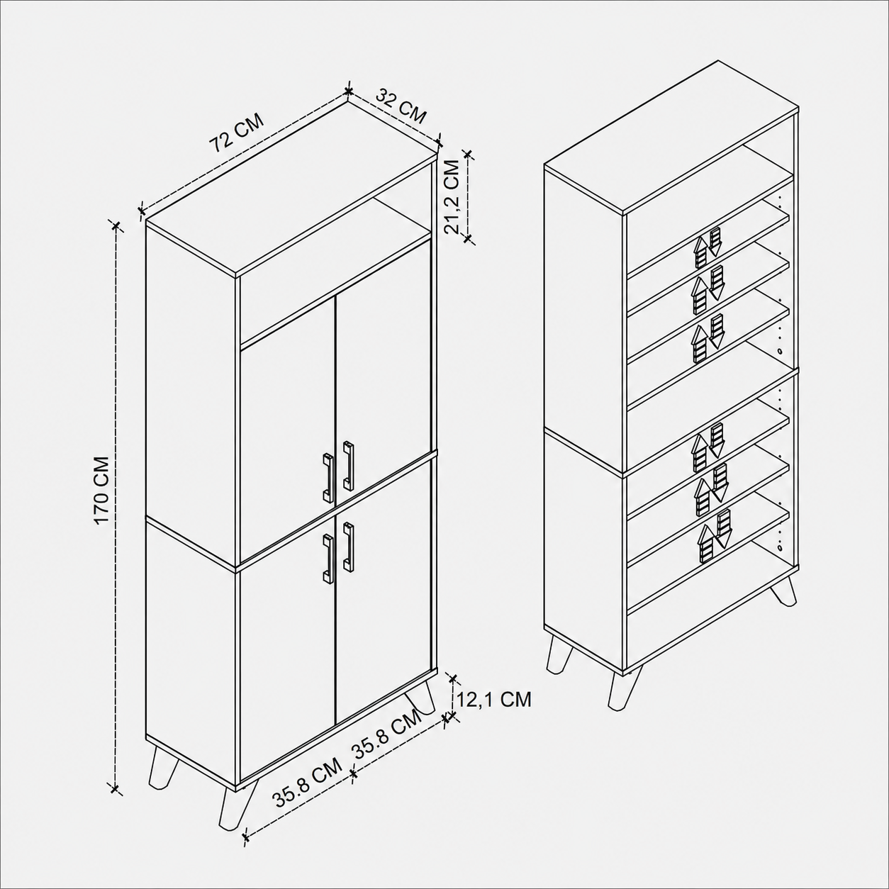 RESIGILAT - Pantofar modern 72x32x170 cm, cu 4 usi si 9 rafturi, pentru hol, intrare sau depozitare incaltaminte