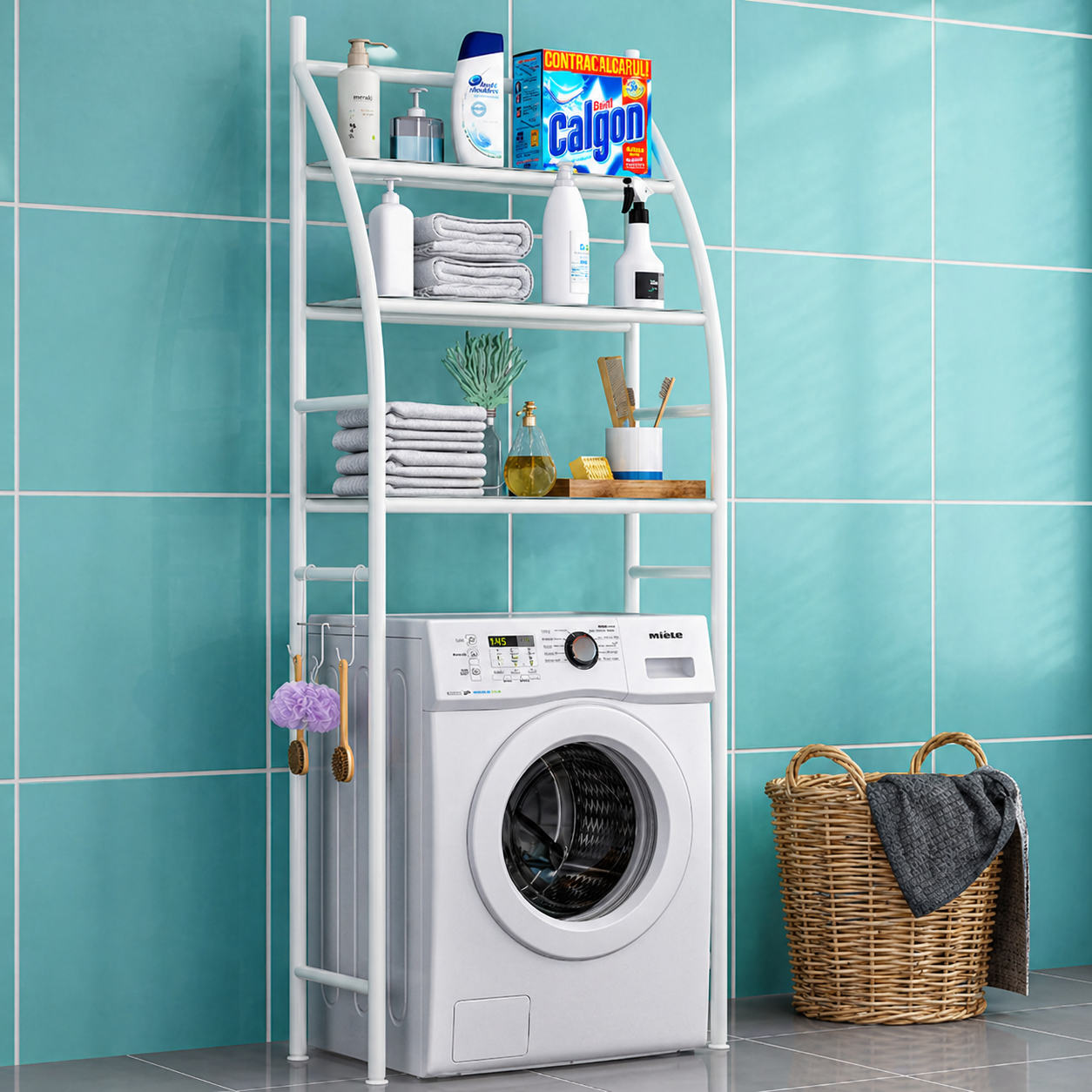 Raft depozitare peste masina de spalat, 3 polite, etajera baie