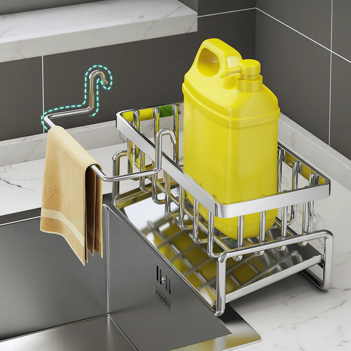 Suport din inox cu scurgere pentru burete vase, 23 x 10 x 9 cm