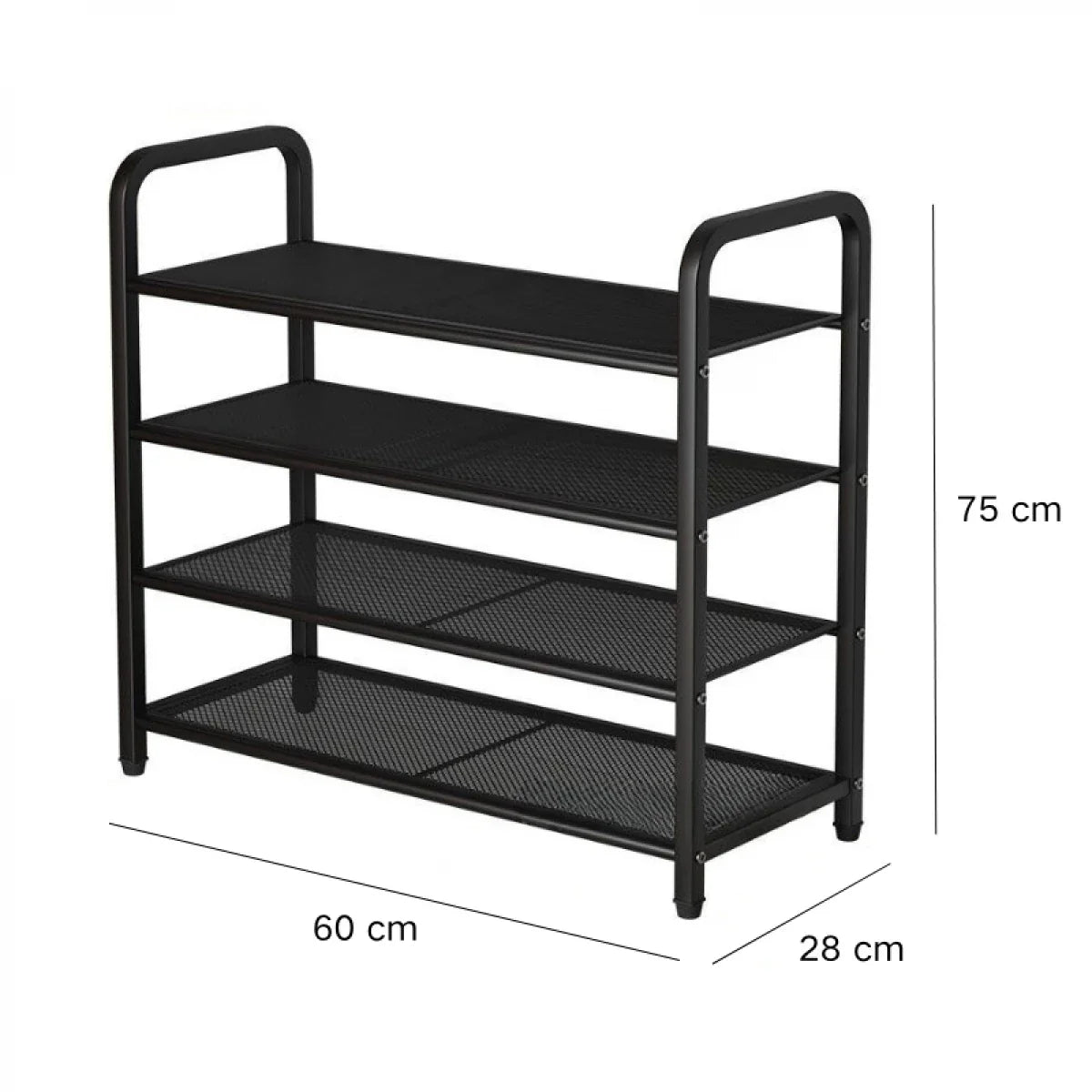 Suport metalic pentru incaltaminte, 4 polite, 60 x 28 x 75  cm, negru