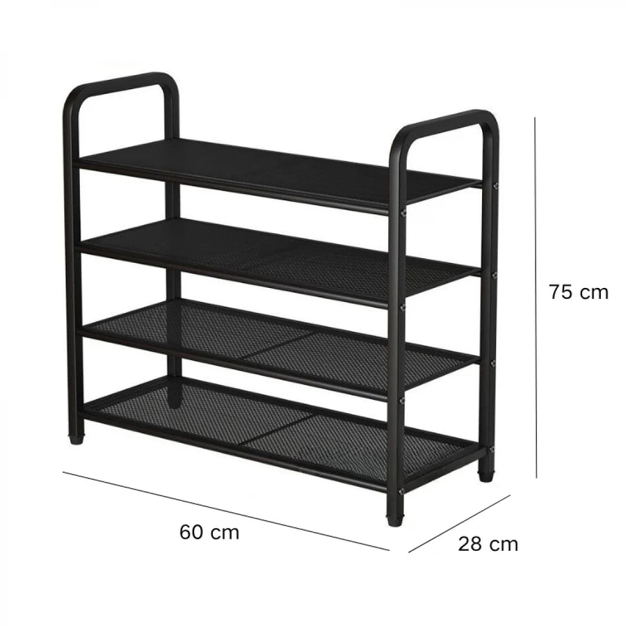 Suport metalic pentru incaltaminte, 4 polite, 60 x 28 x 75  cm, negru
