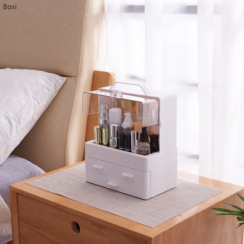 Organizator Cosmetice cu Capac Glisant Transparent si 3 Sertare