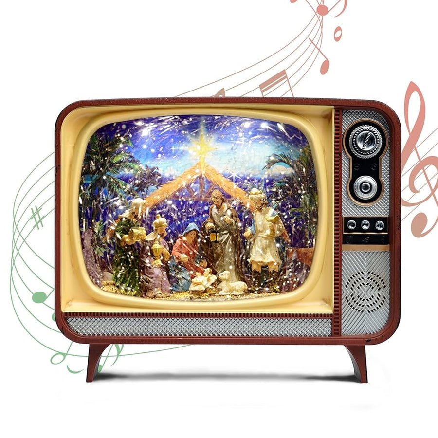 Decoratiune muzicala retro in stil TV cu scena de Craciun 20,83 x 11,94 x 17,27 cm