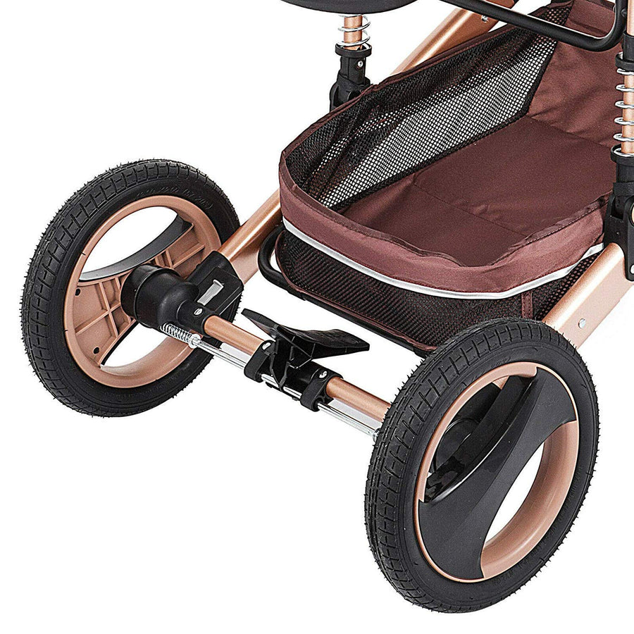 Carucior Bebelusi 2 in 1 Premium, Pliabil, cu Roti Cauciuc si Suspensii, Transformabil Landou-Sport, Cos Depozitare, 0-36 Luni