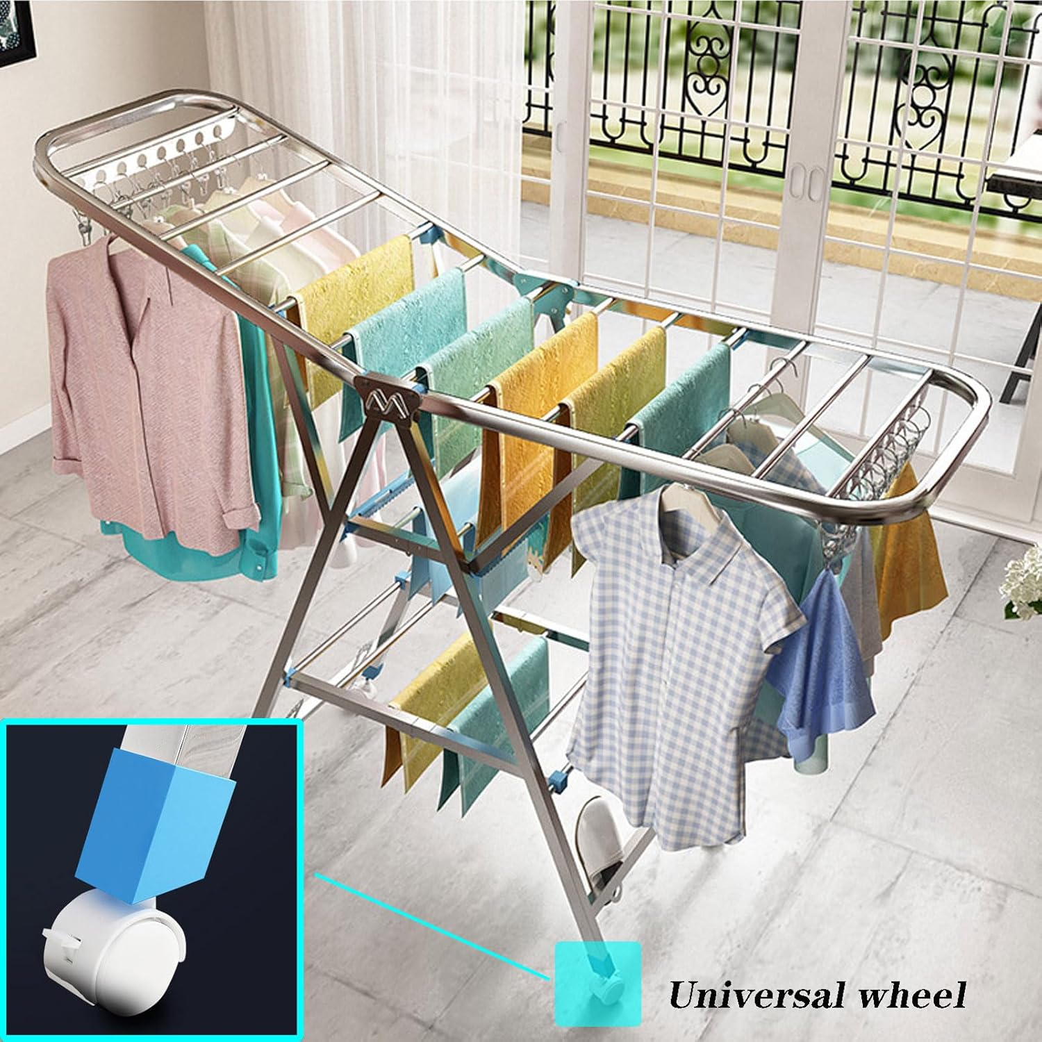 Uscator rufe pliabil metalic premium 150x90x46 cm – suport haine, dublu nivel, economisitor de spatiu