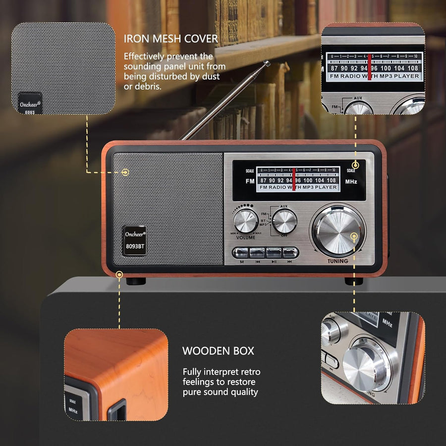 Radio cu aspect retro si player muzical NS-8093BT, USB/TF, Bluetooth încorporat, functie TWS, difuzor puternic, baterie reincarcabila.