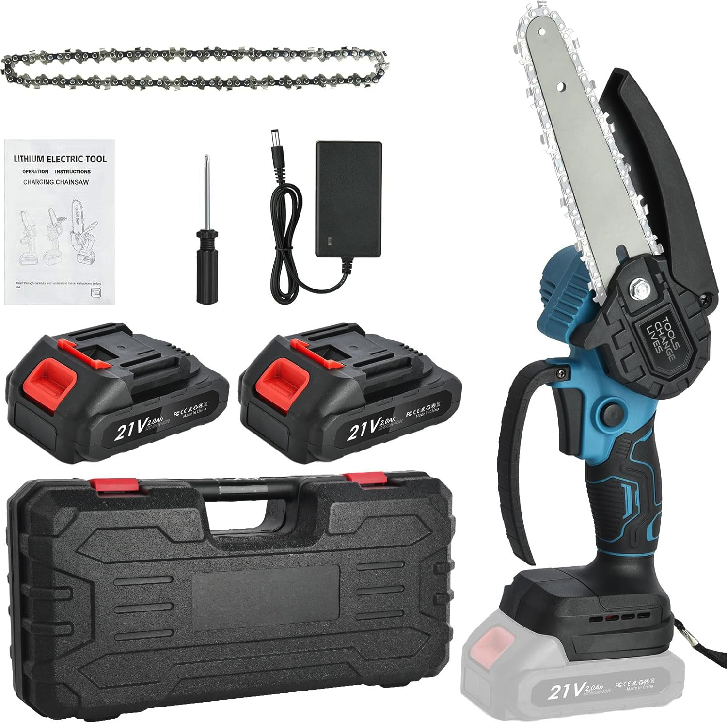 RESIGILAT - Mini fierastrau electric fara fir, cu lant 6 inch si 2 acumulatori 2000mah, 24V