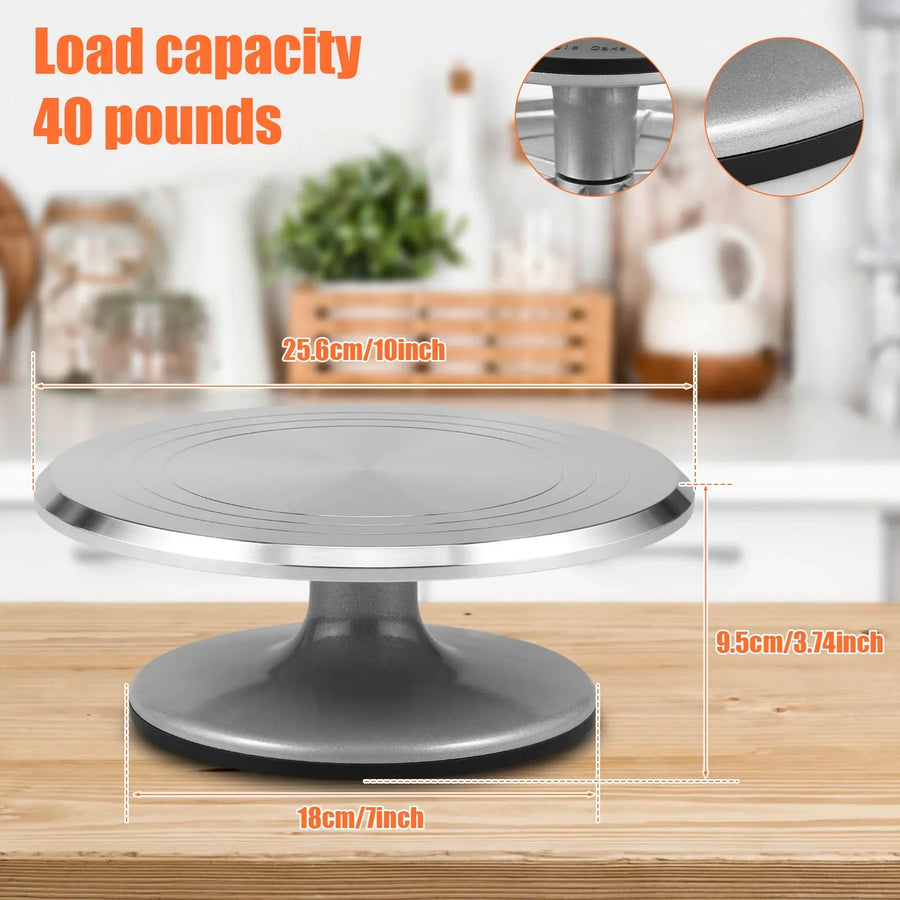 Platou cu picior rotativ pentru decorat tort, aluminiu, diametru 30 cm si picior antiaderent