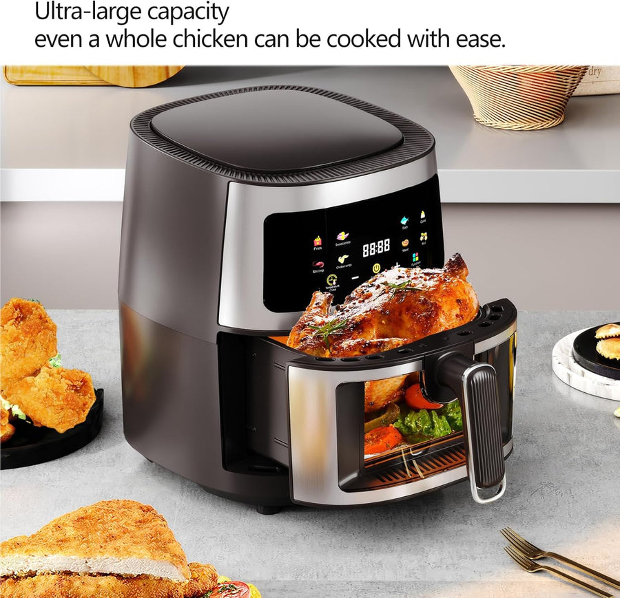 Friteuza cu aer cald, Air Fryer 10L, 2400 W, afisaj digital LCD color, Touch control, otel inoxidabil