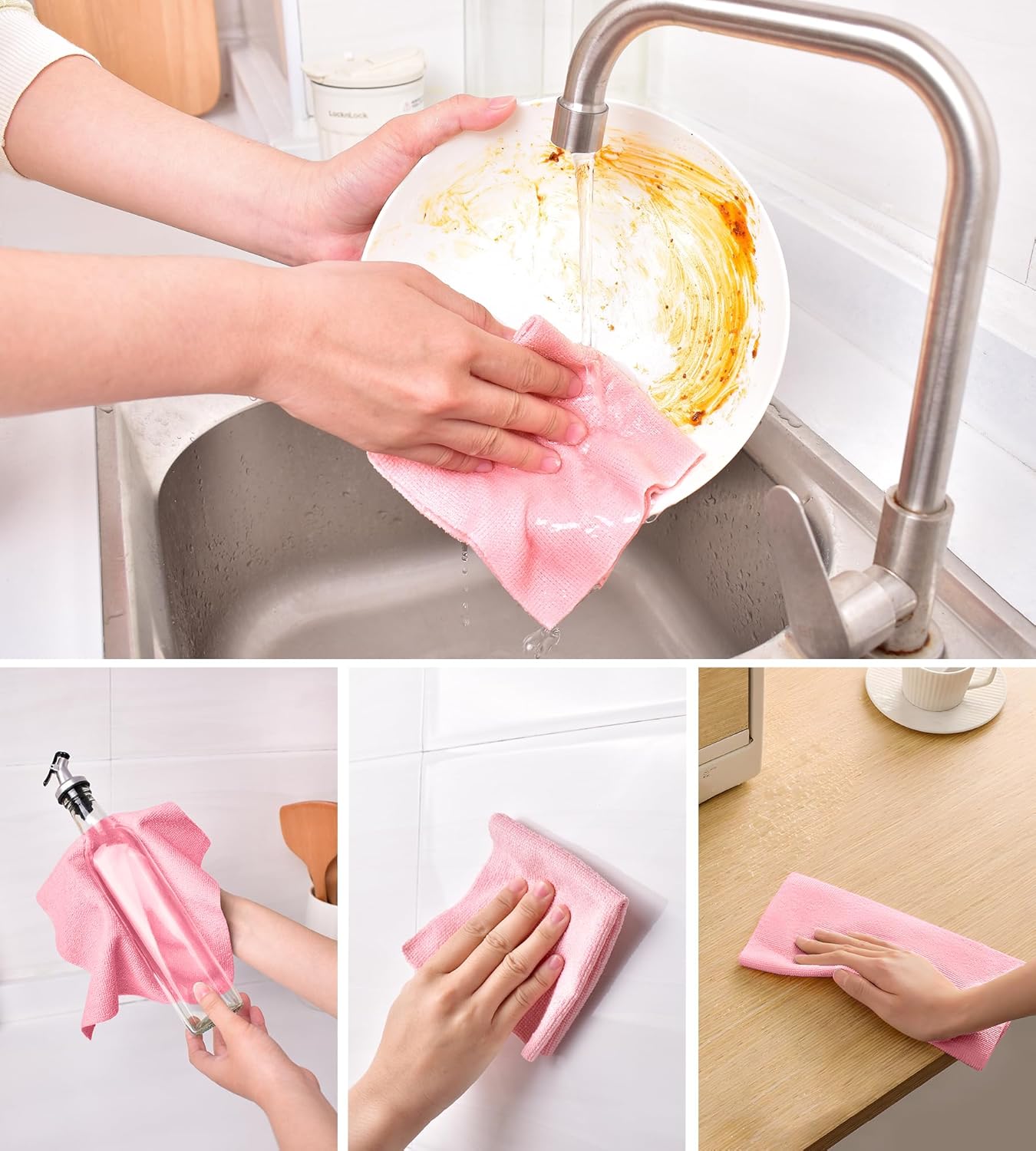 Set 30 lavete reutilizabile multifunctionale 25x25 cm cu suport