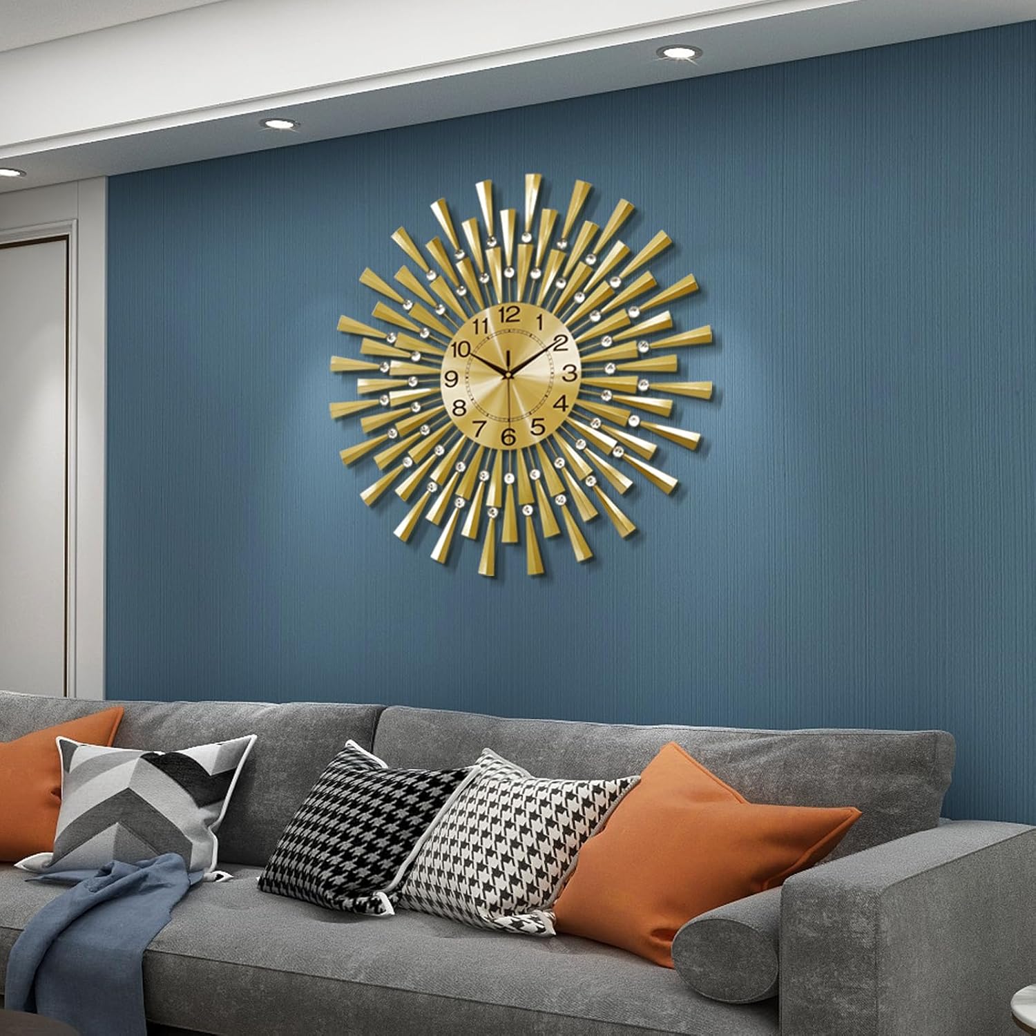 RESIGILAT - Ceas de perete modern, mare, pentru living, 60 cm, silentios, metalic, negru, cu mecanism quartz