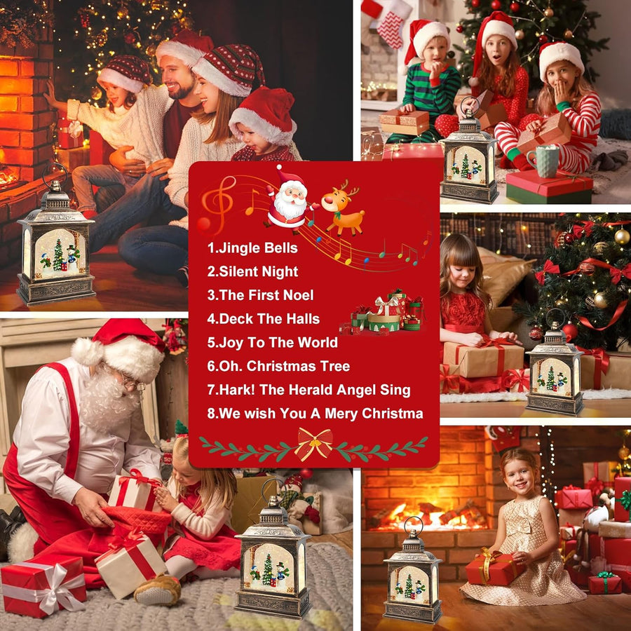 Glob de zapada muzical de Craciun cu om de zapada – lumini calde, efect de ninsoare si 8 melodii festive