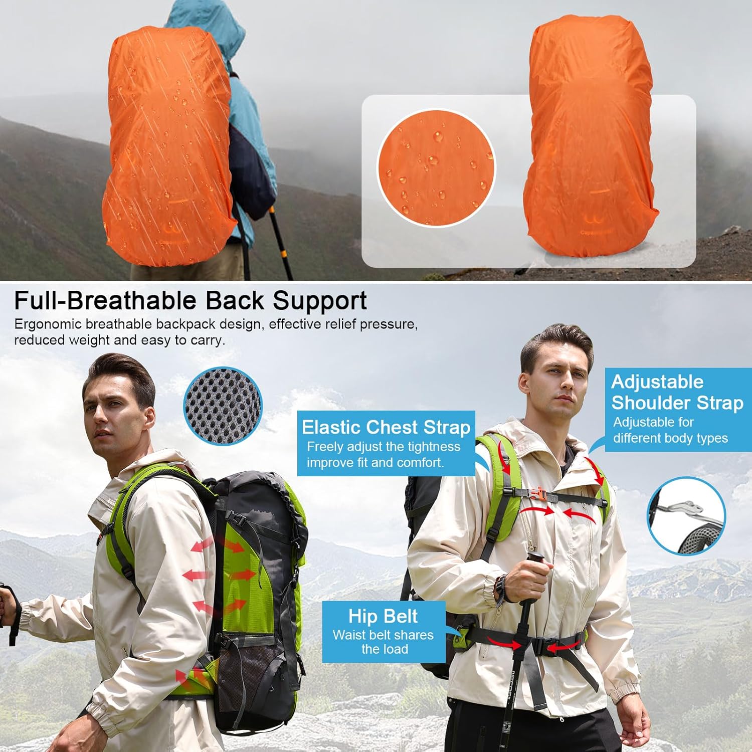Rucsac drumetie 70L cu husa ploaie si sistem prindere echipament 70x32x23 cm