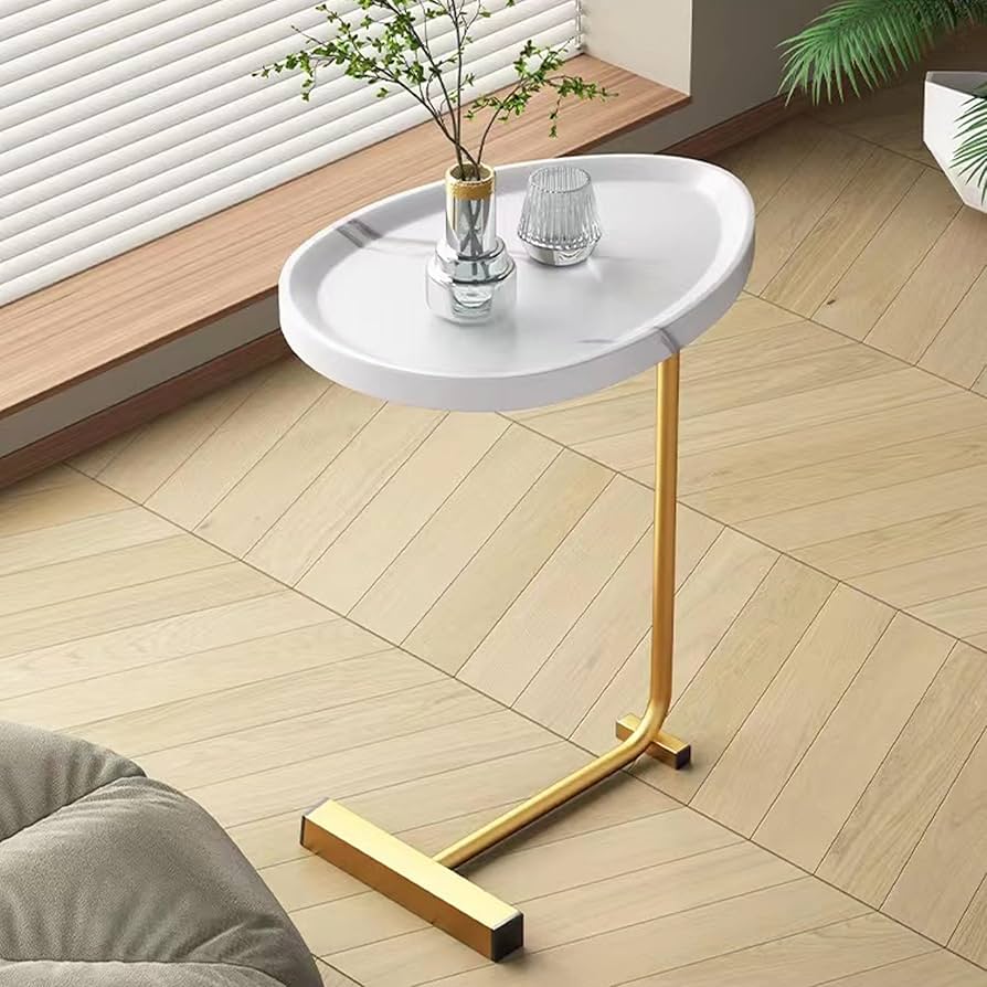 Masuta de cafea design nordic, cu blat alb si cadru metalic auriu , 40x30x60 cm