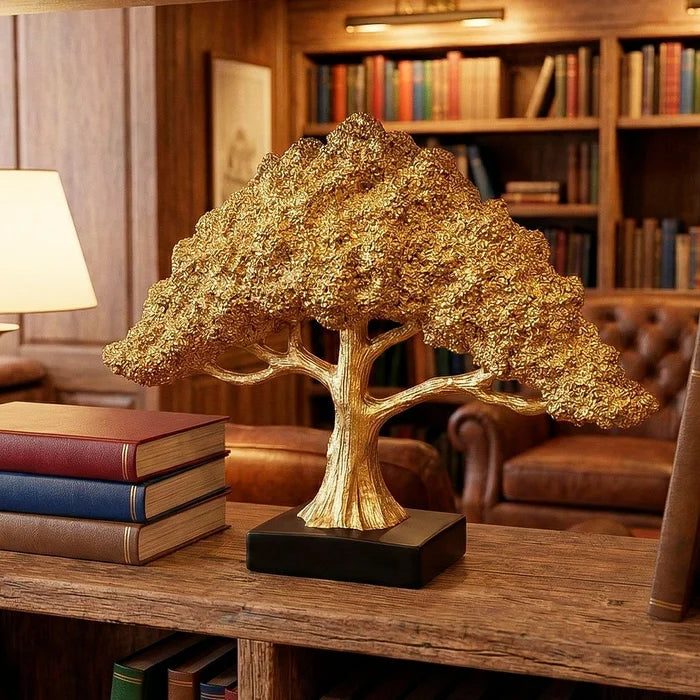 Sculptura decorativa Arborele Fortunei Divine, auriu, din rasina, 23 cm