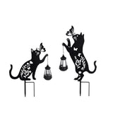 Set 2 Decoratiuni Solare de Gradina Pisica Neagra cu Felinar LED Fluture Metal - detaliu produs