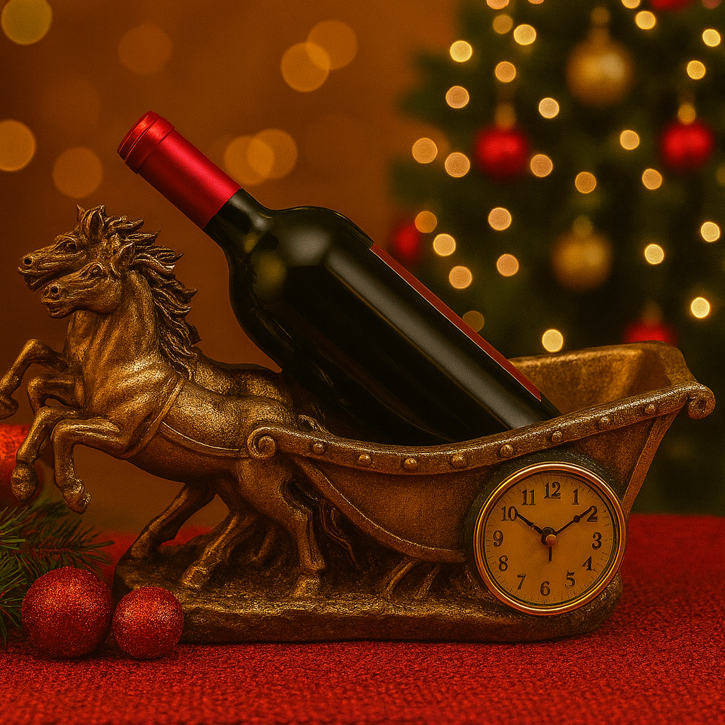 Suport Decorativ pentru Vin cu Ceas – Model Cai / Model Elefant