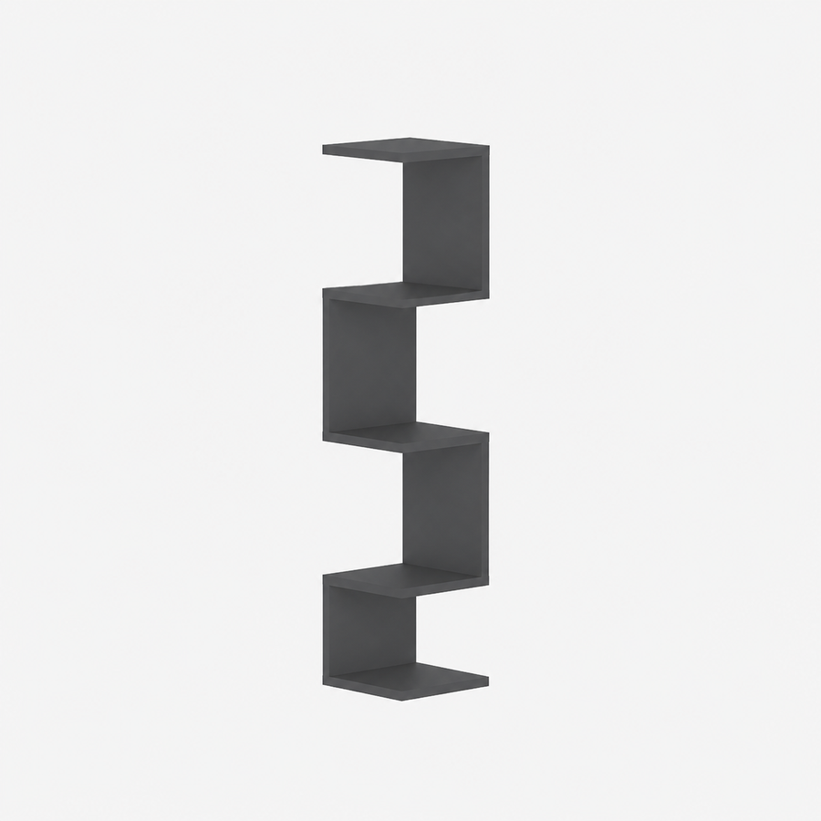 Raft suspendat tip zig-zag din PAL 22,3x22,3x111 cm, cu 4 polite, pentru carti si decoratiuni