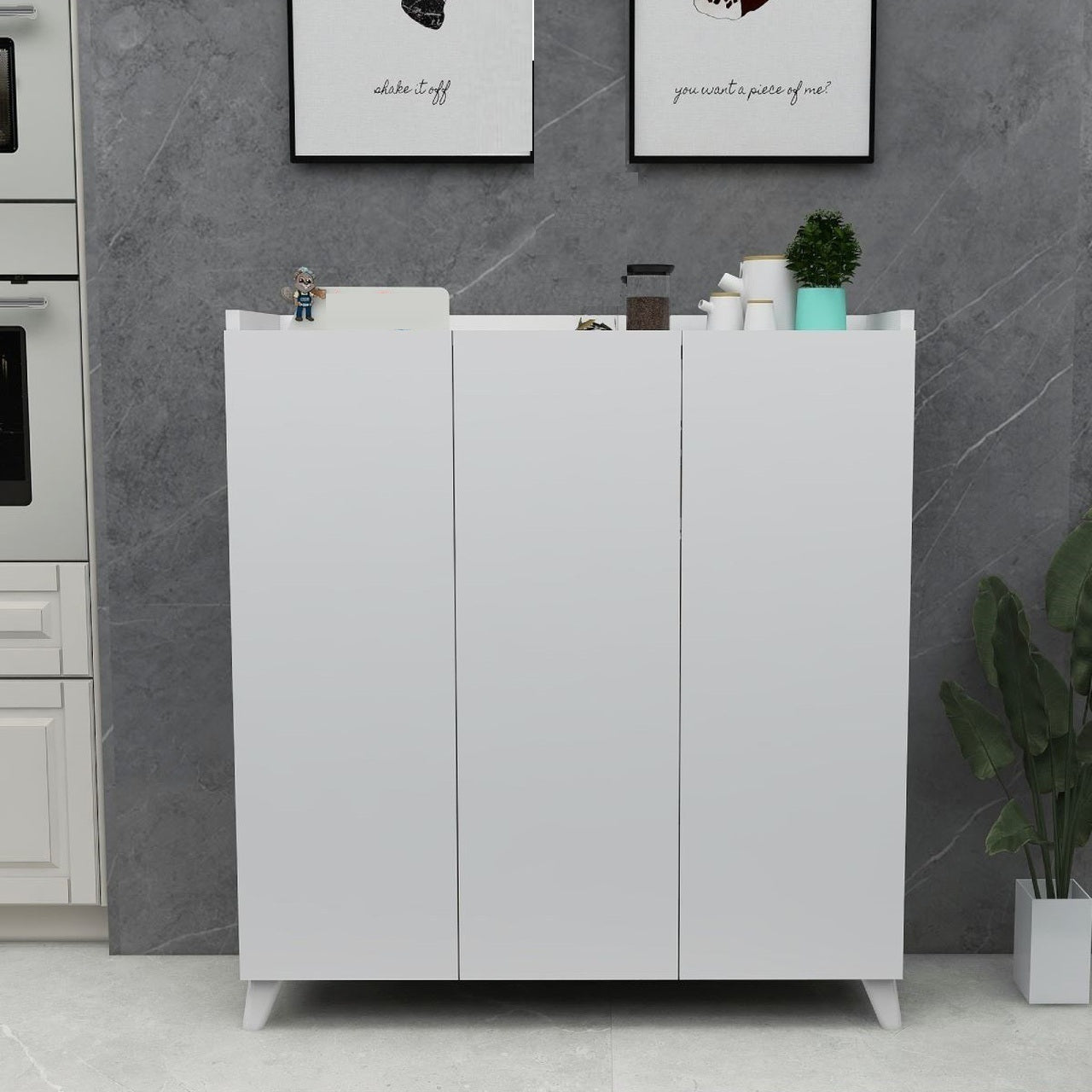 RESIGILAT - Dulap multifunctional cu 3 usi, Design scandinav modern 103.5 x 90 x 30cm