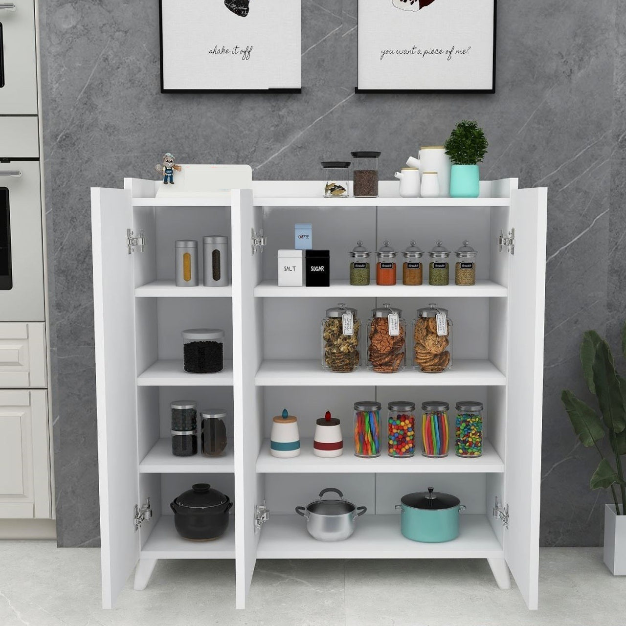 RESIGILAT - Dulap multifunctional cu 3 usi, Design scandinav modern 103.5 x 90 x 30cm