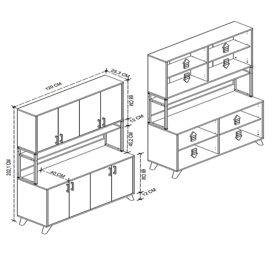 RESIGILAT - Dulap multifuncțional cu 8 uși, 120x40x202 cm, alb, cu structură metalică rezistentă