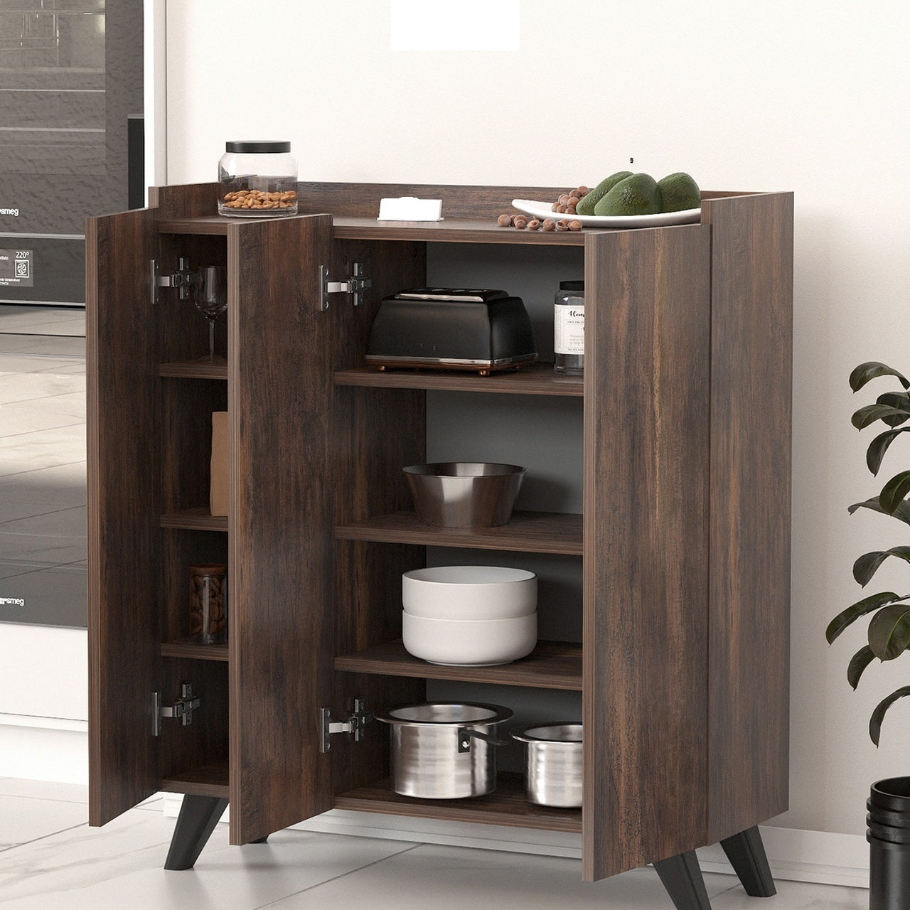 RESIGILAT - Dulap multifunctional cu 3 usi, Design scandinav modern 103.5 x 90 x 30cm