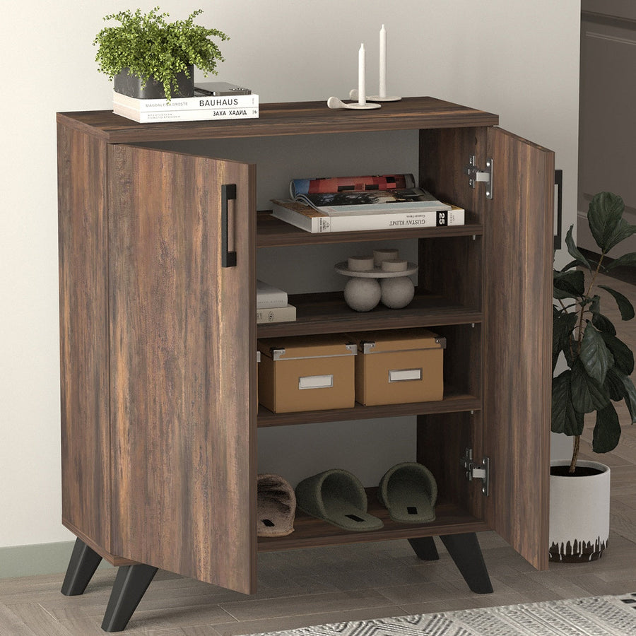 Pantofar Ceren multifunctional cu 2 usi si 4 rafturi interioare, dulap pantofi, mobilier hol ingust 70 x 110 cm, PAL melaminat 18 mm clasa E1, mecanism silentios soft-close, 72x32,5x88 cm