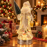 Decorațiune Premium Moș Crăciun Luminos cu Brad, Felinar și Efect Strălucitor – 30 cm - imagine principala