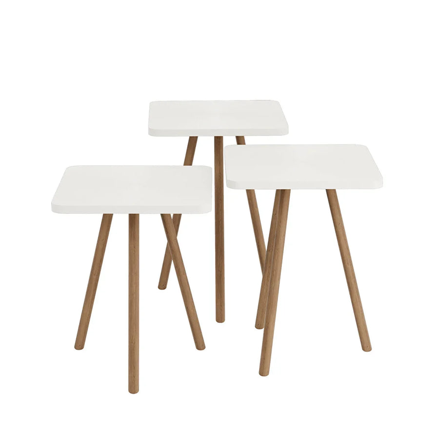 Set 3 masute decorative cu picioare din lemn 34x34 cm, 3 inaltimi (41 / 45 / 49 cm)