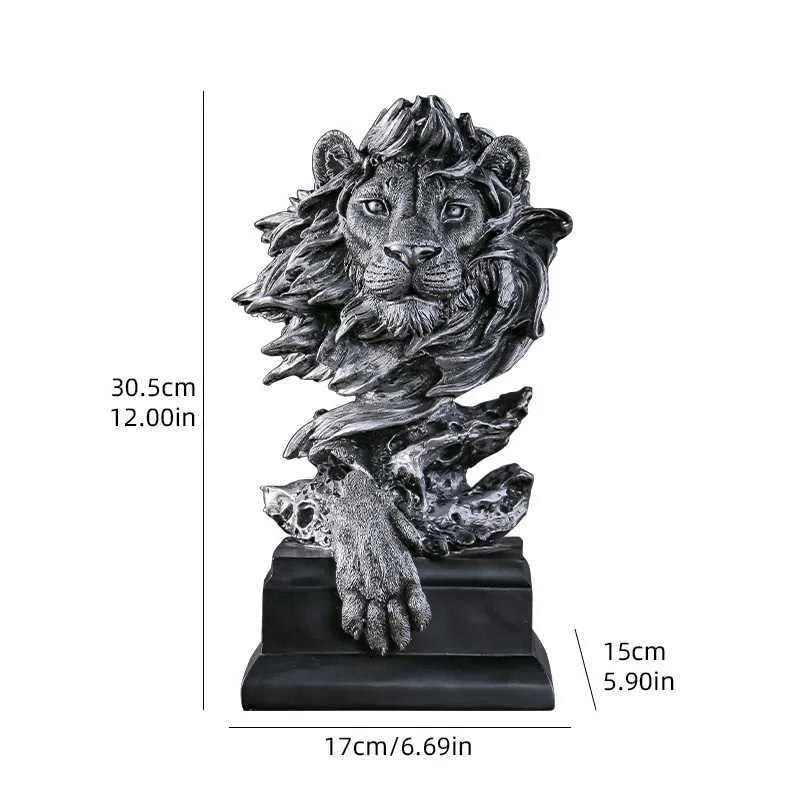 Statueta Decorativa Premium Leu din Rasina pe Soclu Finisaj Metalic Antichizat 30.5cm - detaliu produs