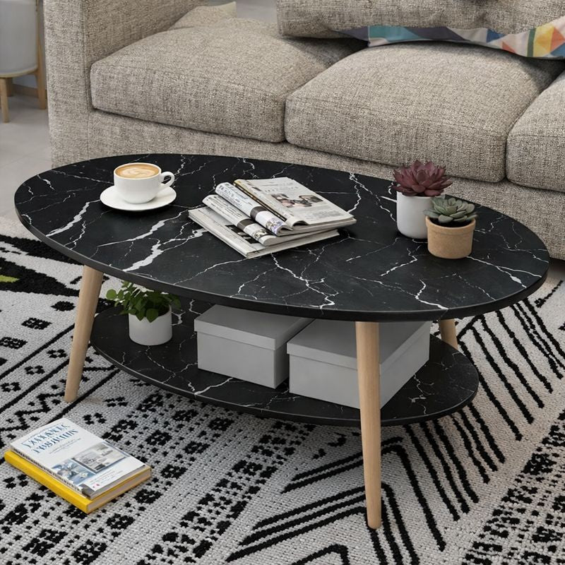 Masuta cafea ovala pentru sufragerie, din lemn MDF, 3 picioare