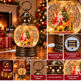 Felinar Decorativ Premium de Crăciun cu Moș Crăciun, Muzică, Lumină Caldă LED și Efect de Ninsoare – 20 × 11 cm - imagine principala