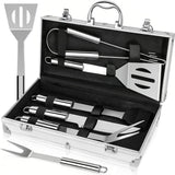 Set 5 Ustensile Gratar Otel Inoxidabil cu Cutie Depozitare Aluminiu - imagine principala