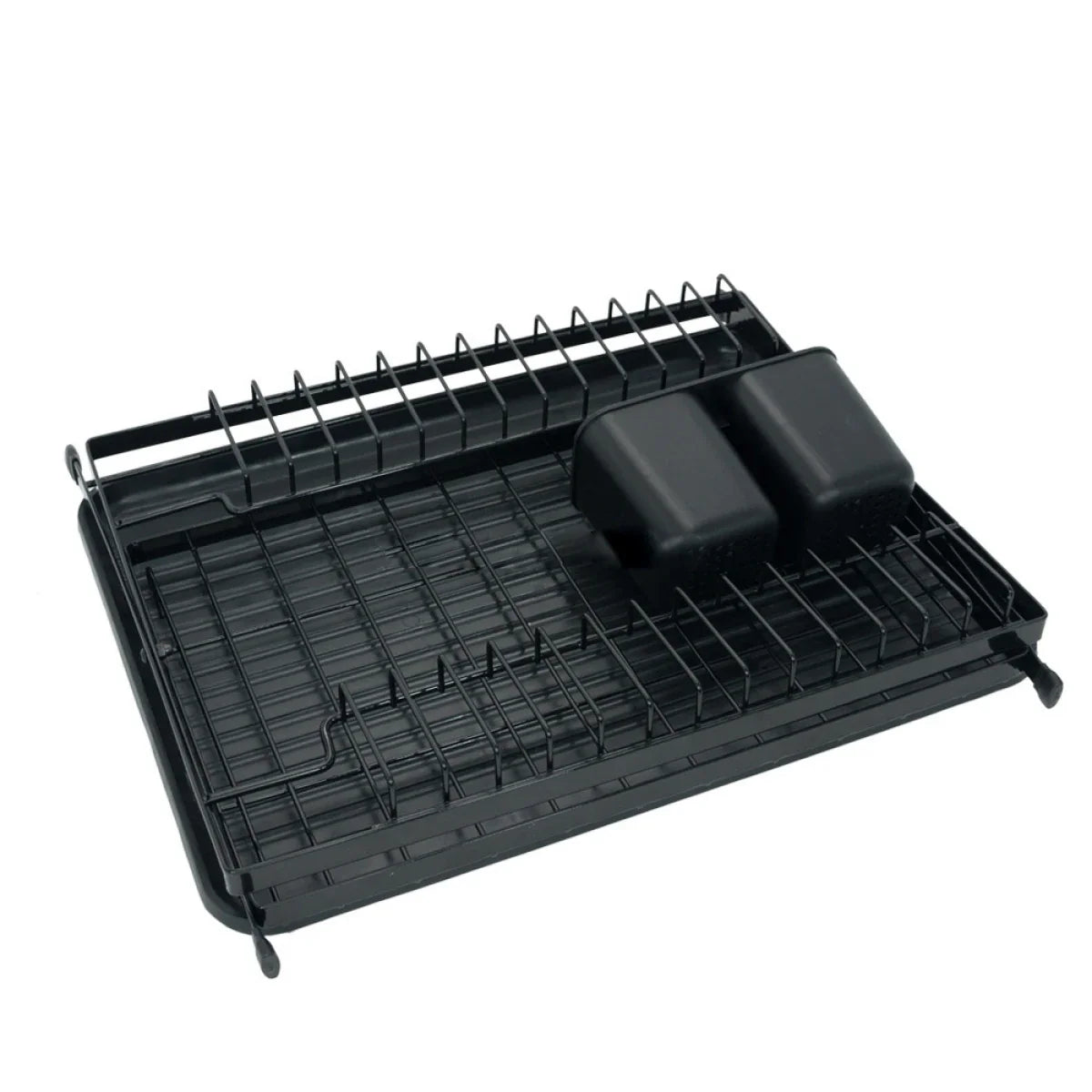 Scurgator vase cu 2 nivele, pliabil, sistem de scurgere, 42 (L) cm x 30 (l) cm x 29.5 (H) cm, negru