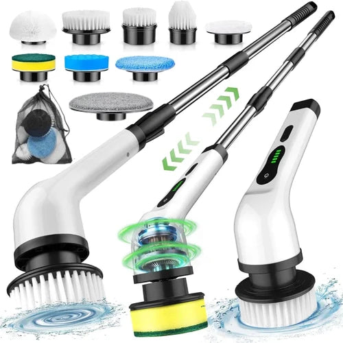 Perie electrica rotativa de curatate 9 in 1 – 9 capete multifunctionale, 2 viteze, maner telescopic