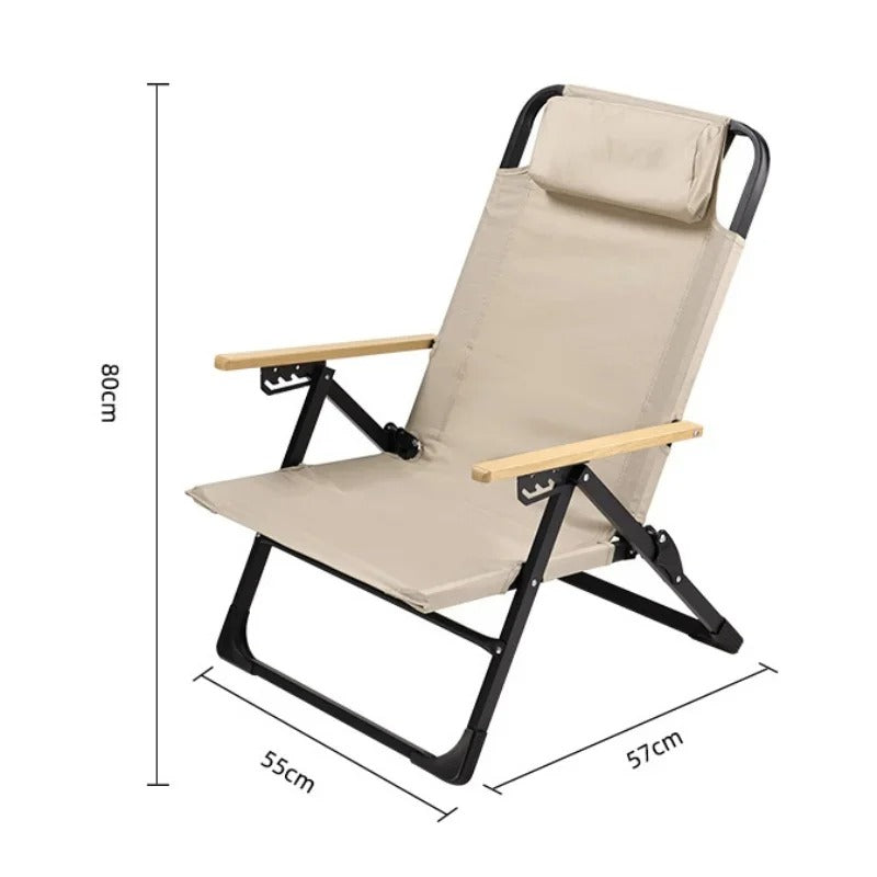 Scaun pliabil reglabil pentru camping – spatar inalt, suport cap, structura rezistenta