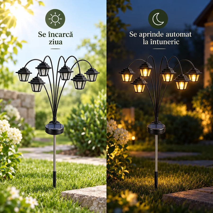 Set 2 Lampi Solare Gradina cu 6 Felinare LED Lumina Calda Aprindere Automata - detaliu produs