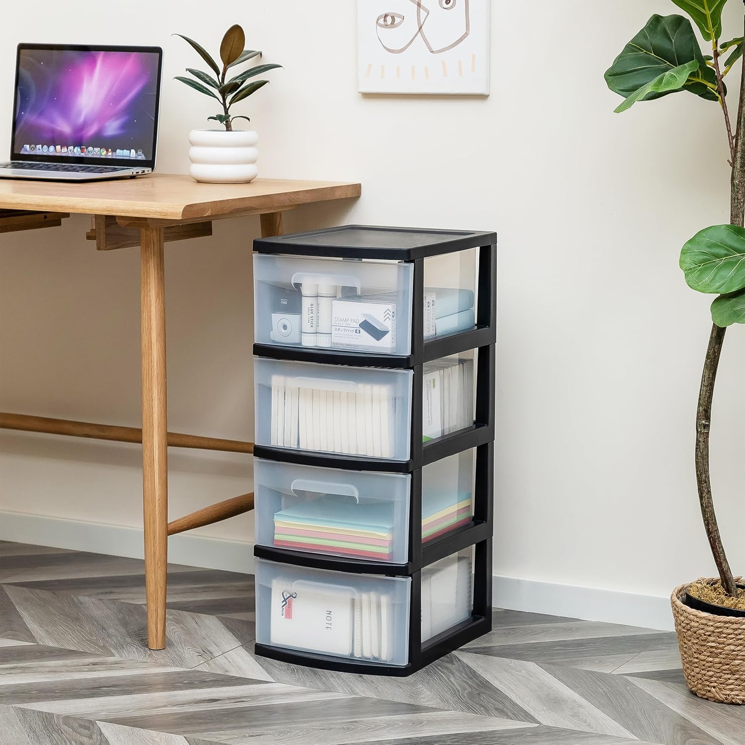 Dulap pe roti cu sertare transparenter, 4 x 20 L, Transparent