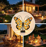 Set 2 Fluturi Solari Decorativi cu Lumini LED Roz Galben pentru Perete Gard - detaliu produs