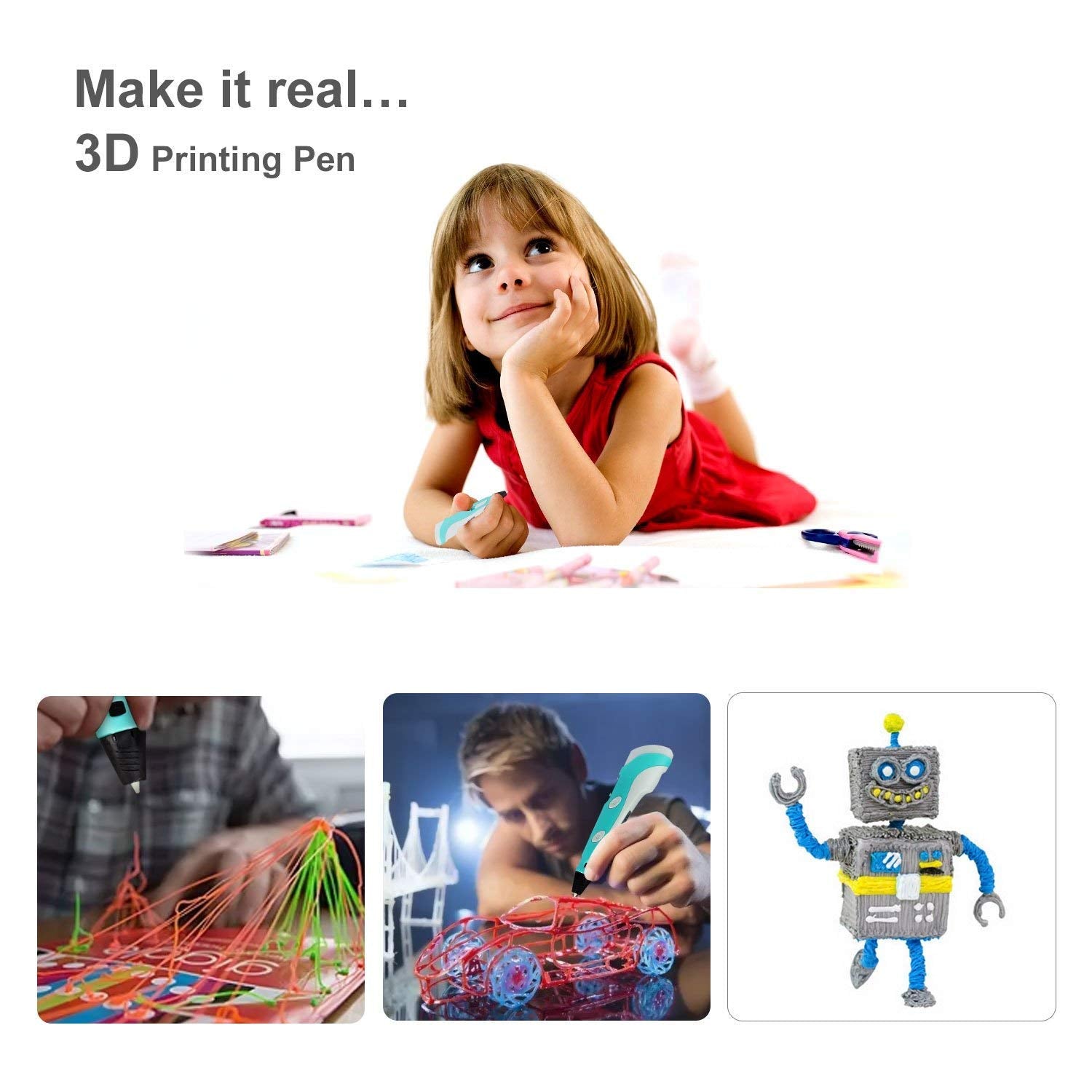 RESIGILAT - Creion pentru Desenat In Spatiu 3D, Pentru Incepatori, Cu Afisaj Si Filamente Multicolore