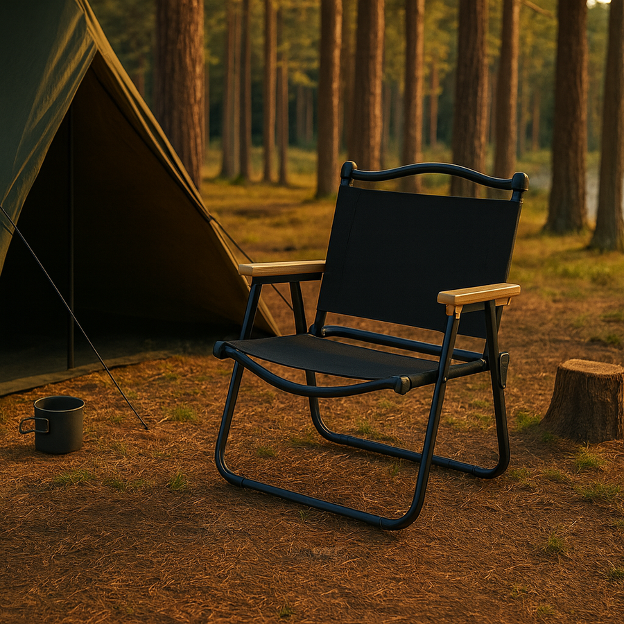 Scaun metalic plabil pentru gradina, camping sau plaja, 54x59x76 cm, negru