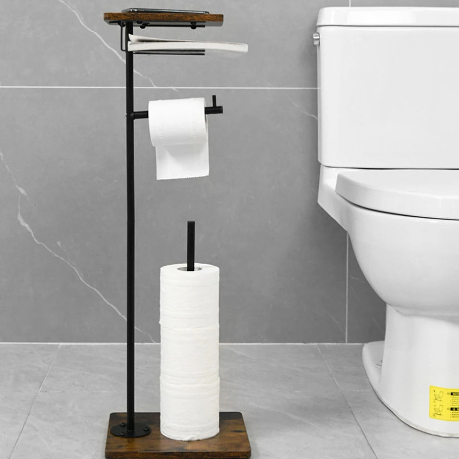 Suport Hartie Igienica cu Depozitare Reviste 2 Blaturi MDF Structura Metalica 73cm Negru - detaliu produs