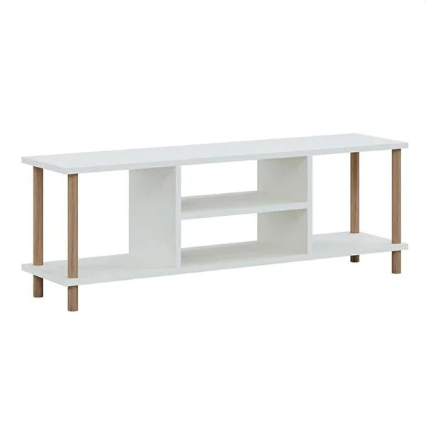 RESIGILAT - Comoda TV cu rafturi, 120 cm, model cu picioare din lemn