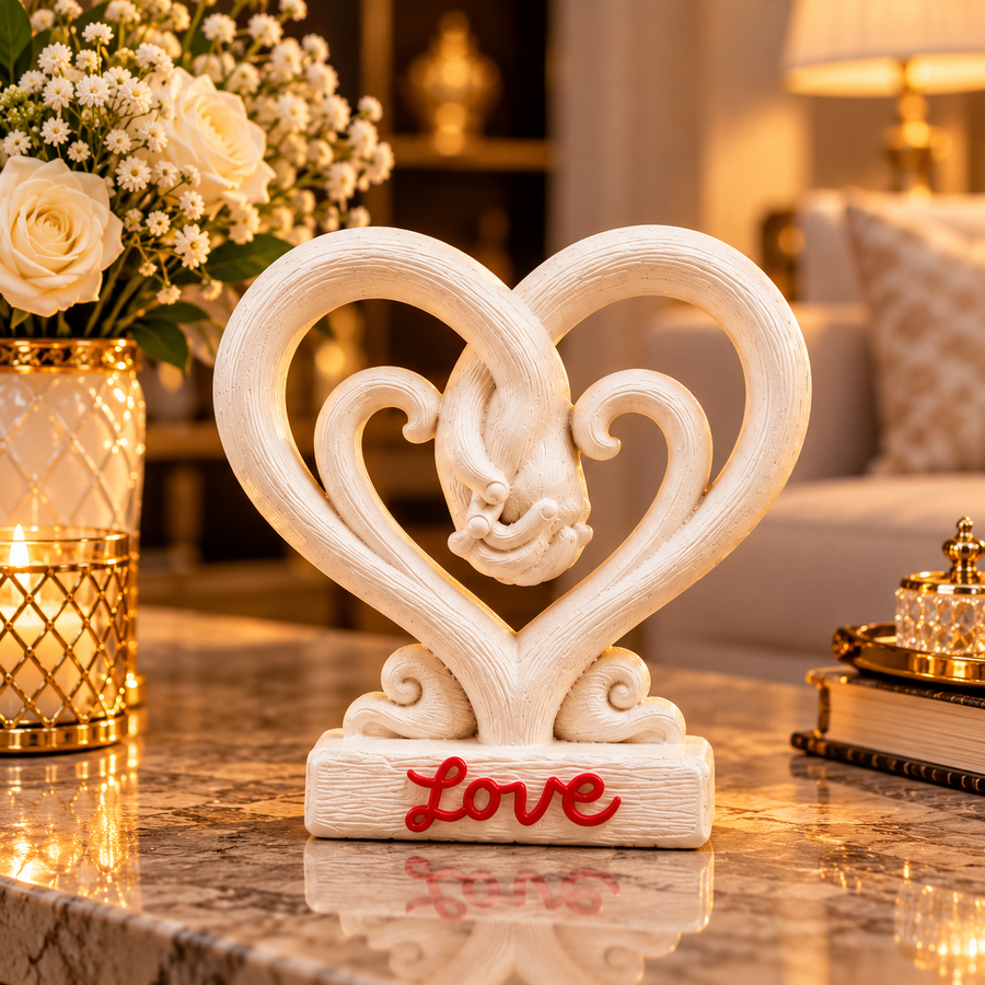 Statuetă Decorativă Inimă „Love”, Rășină Finisată – 12 × 6 × 3,5 cm - detaliu produs