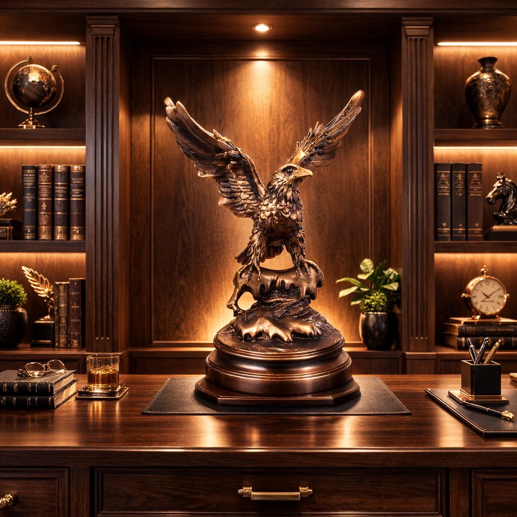 Statueta decorativa Vultur – finisaj auriu bronzat 19 x13 x24.5 cm